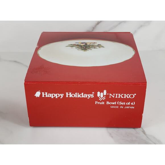 Nikko Happy Holidays Fruit Bowl Christmas 5 1/2" Green Trim x4 Japan w/ Box - Picture 15 of 15